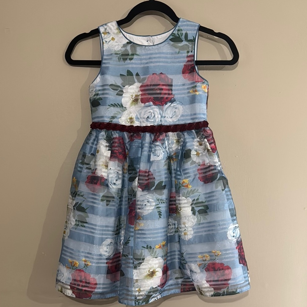 Laura Ashley Little Girls Floral Shadow Stripe Sleeveles Dress Girls Size 6X